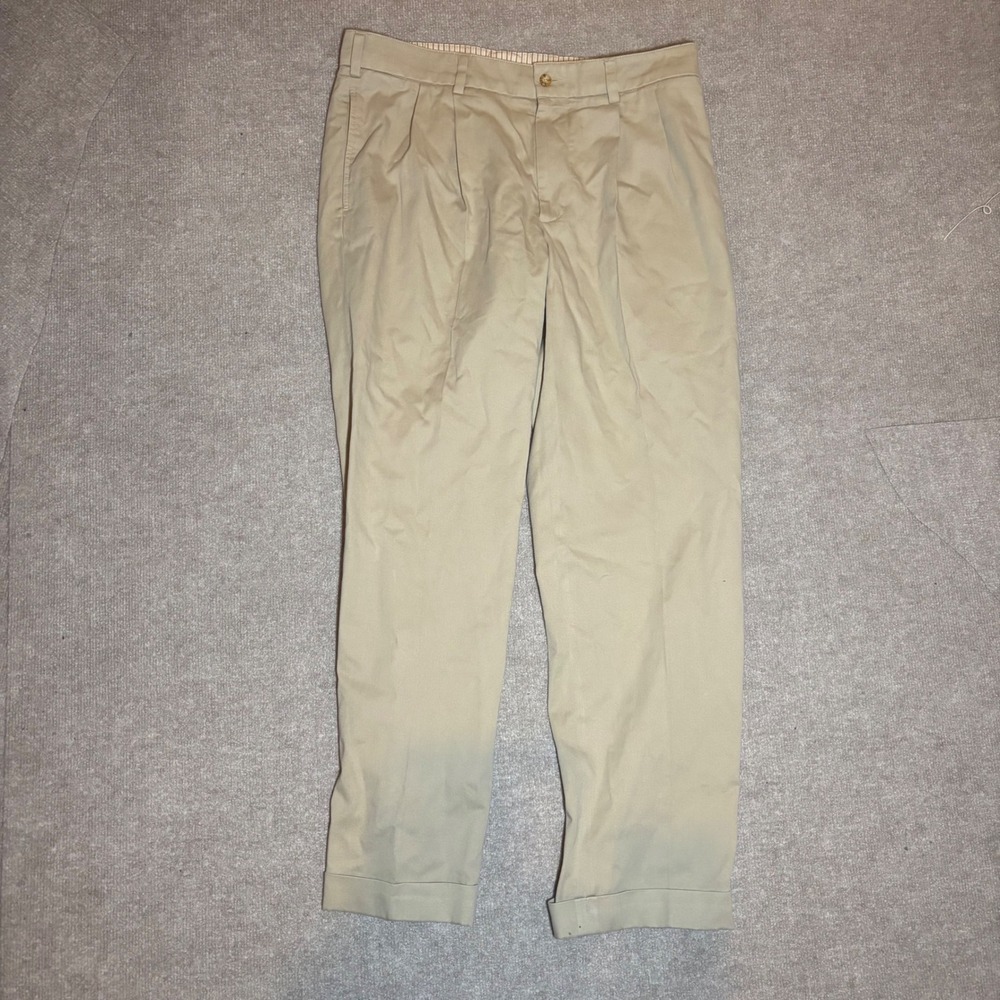 Bills Khakis Classic Fit Pleated Chino Pants Men 36 Tan Beige Made in USA Cuffed